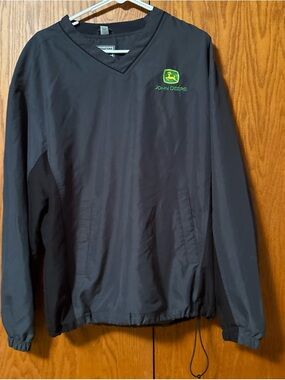 John Deere Black Windbreaker Pullover with Green Logo
